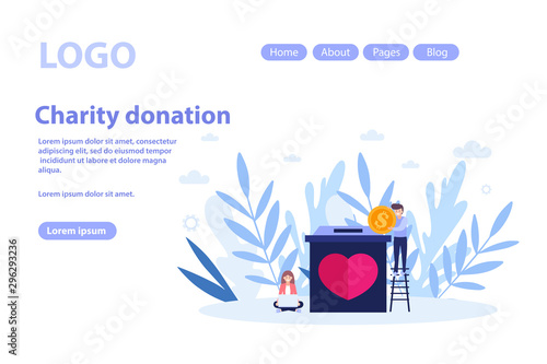 Charity donation web page.Flat vector illustration isolated on white background. Can use for web banner, infographics, web page.