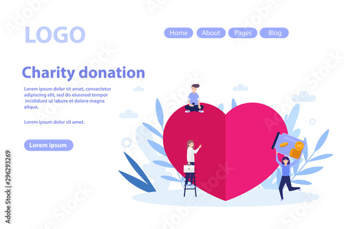 Charity donation web page.Flat vector illustration isolated on white background. Can use for web banner, infographics, web page.