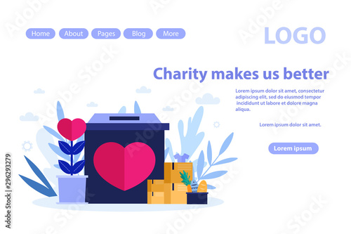 Charity donation web page.Flat vector illustration isolated on white background. Can use for web banner, infographics, web page.