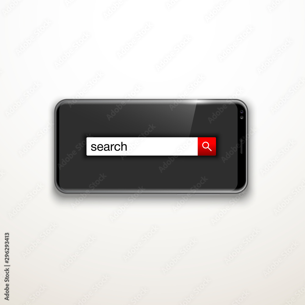 illustration web search magnifying glass on mobile phone isolated on white background. Banner with smartphone search engine browser magnifying glass illustration web search magnifying glass on mobile phone isolated on white background. Banner with smartphone search engine browser magnifying glass