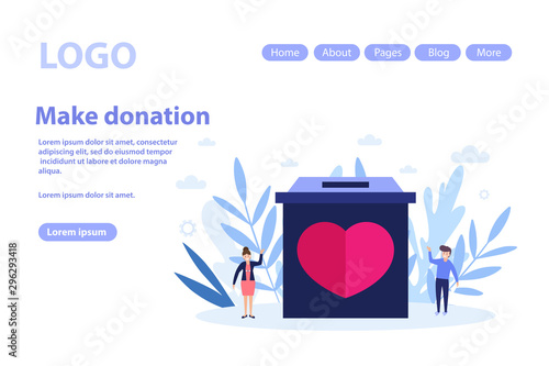 Make donation, charity web page.Flat vector illustration isolated on white background. Can use for web banner, infographics, web page.