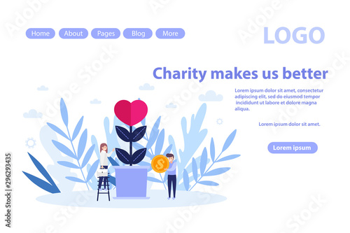 Make donation, charity web page.Flat vector illustration isolated on white background. Can use for web banner, infographics, web page.