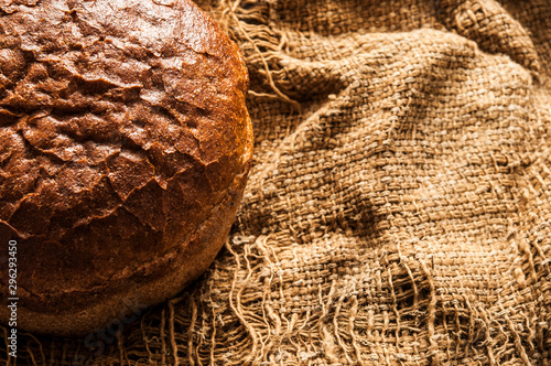 Round freshly baked rustic rye round bread