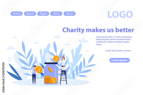 Make donation, charity web page.Flat vector illustration isolated on white background. Can use for web banner, infographics, web page.