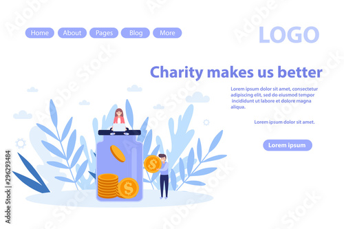 Make donation, charity web page.Flat vector illustration isolated on white background. Can use for web banner, infographics, web page.