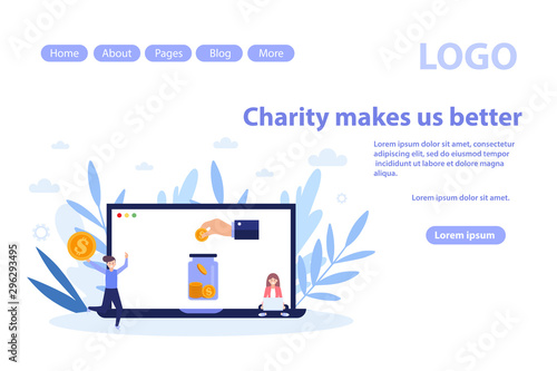 Make donation, charity web page.Flat vector illustration isolated on white background. Can use for web banner, infographics, web page.