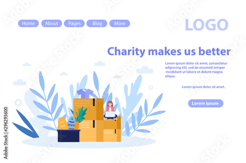 Make donation, charity web page.Flat vector illustration isolated on white background. Can use for web banner, infographics, web page.