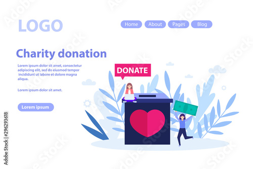 Make donation, charity web page.Flat vector illustration isolated on white background. Can use for web banner, infographics, web page.