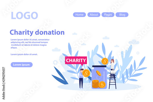 Make donation, charity web page.Flat vector illustration isolated on white background. Can use for web banner, infographics, web page.