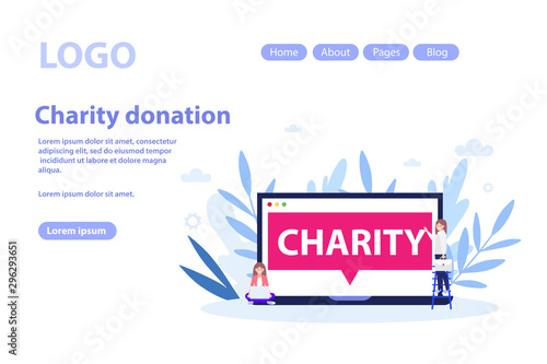 Make donation, charity web page.Flat vector illustration isolated on white background. Can use for web banner, infographics, web page.