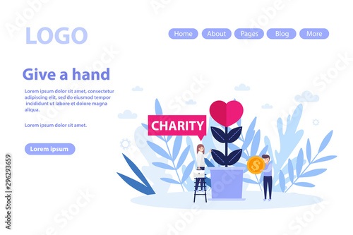 Make donation, charity web page.Flat vector illustration isolated on white background. Can use for web banner, infographics, web page.