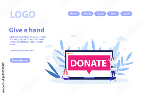 Make donation, charity web page.Flat vector illustration isolated on white background. Can use for web banner, infographics, web page.