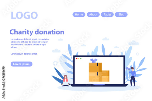 Charity donation web page.Flat vector illustration isolated on white background. Can use for web banner, infographics, web page.