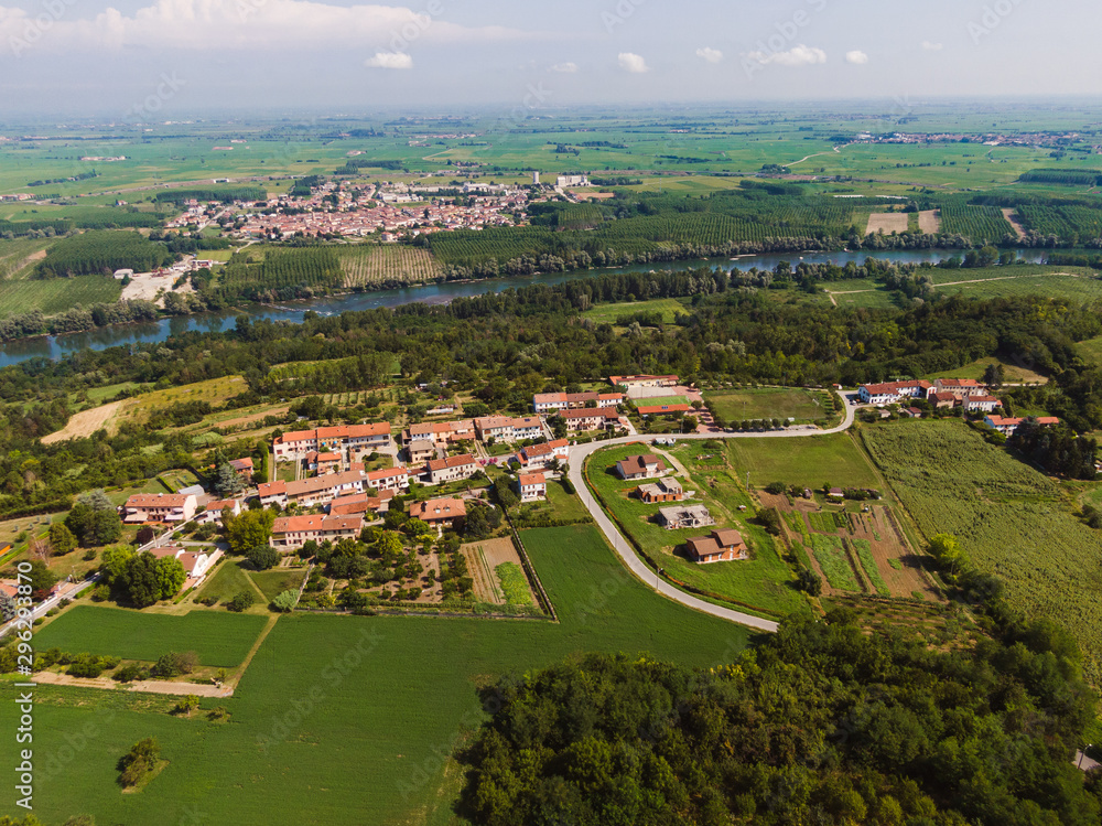 Aerial view of Pianura Padana from panoramic viewpoint of Coniolo Monferrato