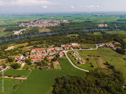 Aerial view of Pianura Padana from panoramic viewpoint of Coniolo Monferrato