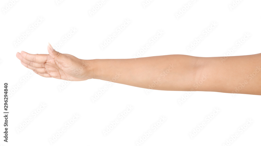 Female asian hand gestures isolated over the white background.