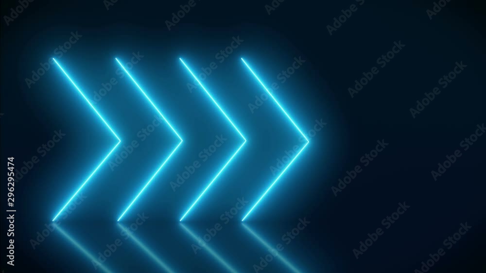 Video animation of glowing neon arrows in blue on reflecting floor. - Abstract background - laser show Video animation of glowing neon arrows in blue on reflecting floor. - Abstract background - laser show