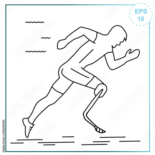 Vector icon of a runner with a prosthesis on his leg. Competitions of people with disabilities. Disabled Protection