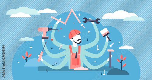 Handyman vector illustration. Flat tiny DIY work profession persons concept