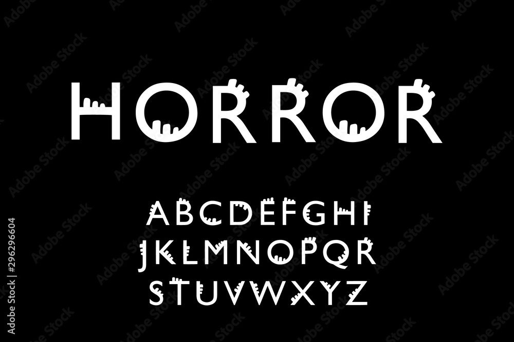 Horror hand drawn vector type font in cartoon comic style