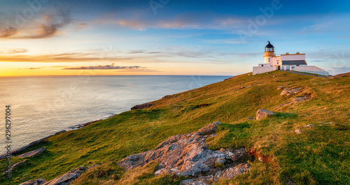 Sunset at Stoer head lighthouse in Scotland