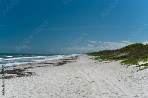 Tropical paradise beach, wide panorama. Ocean line landscape.