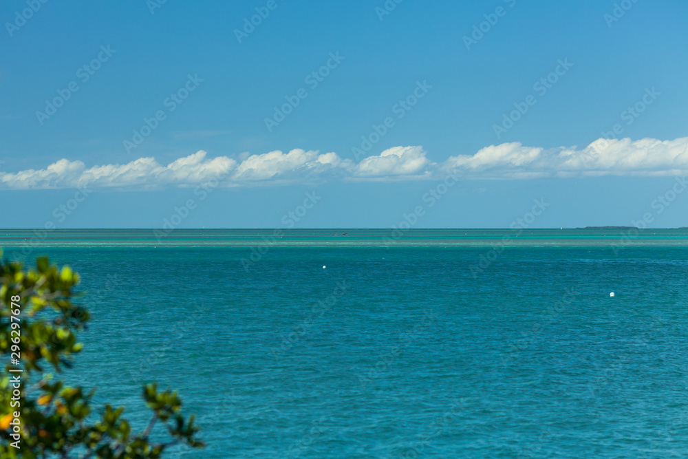 Tropical paradise beach, wide panorama. Ocean line landscape.