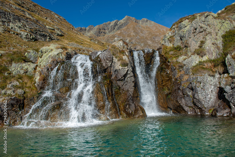 Obraz premium cascade, waterfall, clear, drinking, lake, Val Seriana, electricity, water, autumn, beautiful, bergamo, blue, clean, asia, culture, dam, drought, energy, environment, fall, force, forest, green, hikin