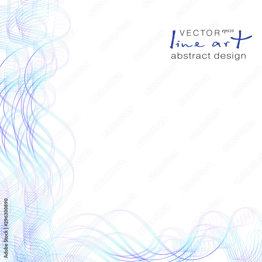Line art abstract design. Colored wave pattern, subtle squiggle curves. Blue, purple pastel gradient. Vector template for brochure, poster, leaflet, flyer. White background, copy space. EPS10 image Line art abstract design. Colored wave pattern, subtle squiggle curves. Blue, purple pastel gradient. Vector template for brochure, poster, leaflet, flyer. White background, copy space. EPS10 image