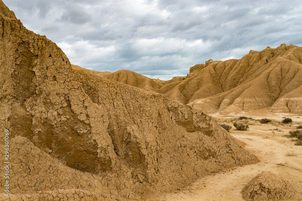 Clay eroded rocks in the Spanish badlands Bardenas Reales