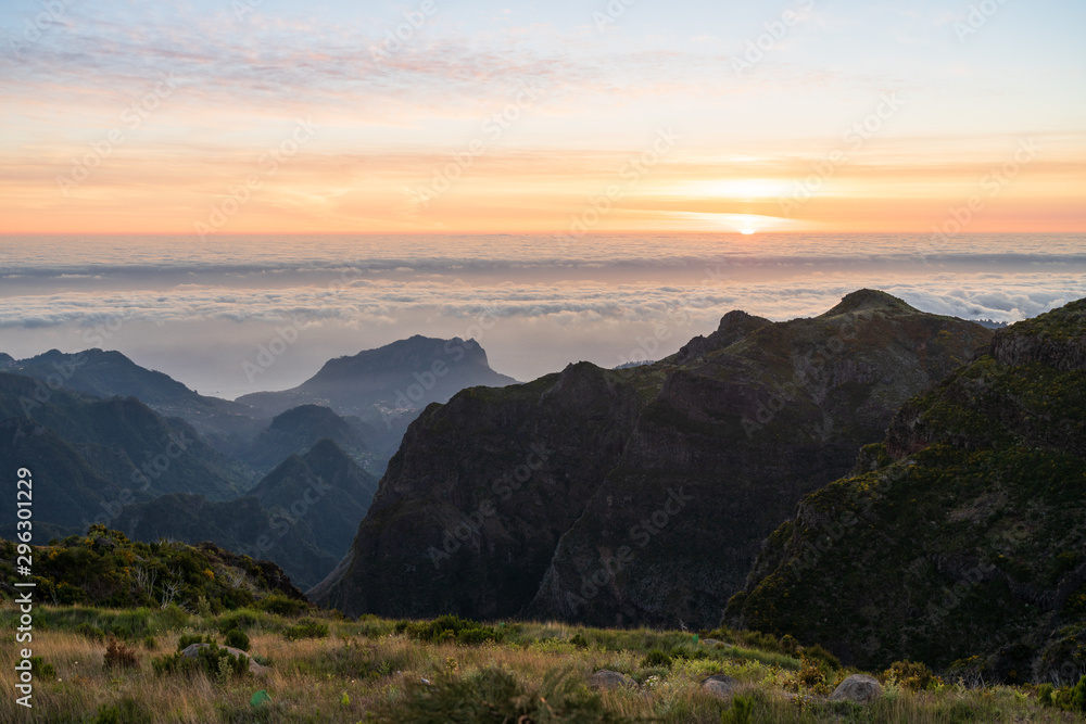 Sunrise over the rugged mountains near the Parque Natural do Ribeiro Frio