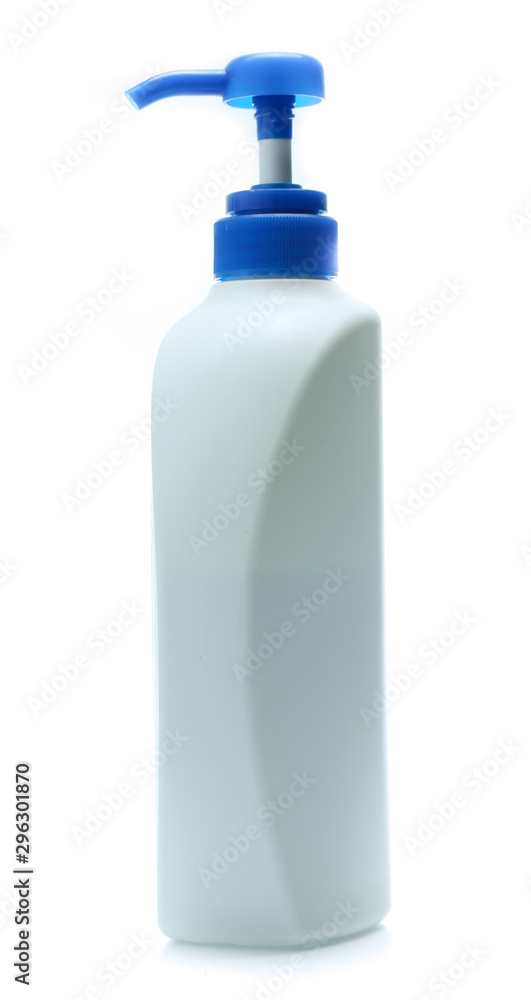 white Plastic bottle of shampoo isolated on white background white Plastic bottle of shampoo isolated on white background