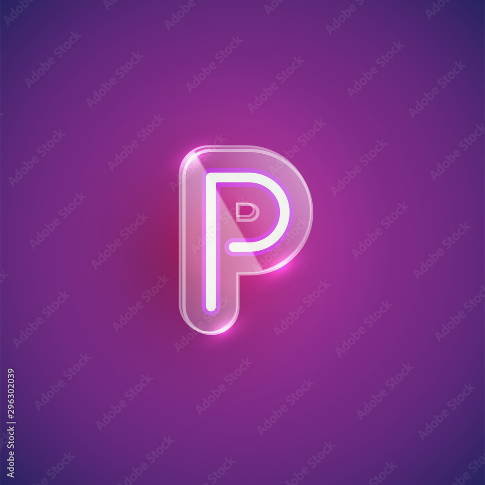 Realistic neon P character with plastic case around, vector illustration Realistic neon P character with plastic case around, vector illustration