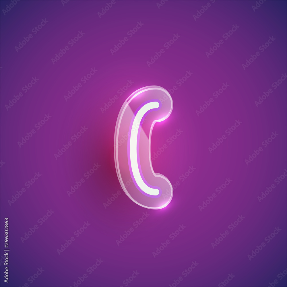 Realistic neon 'bracket' character with plastic case around, vector illustration