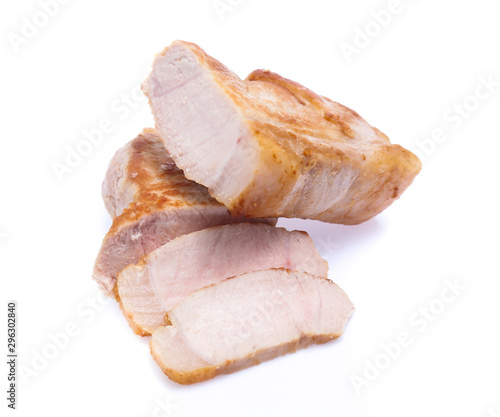 roasted pork slices isolated on white background