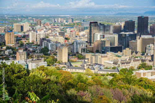 Panoramic aerial view of Montreal city skyline in Quebec