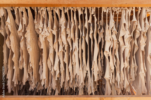 Billede på lærred Leather hanging out for drying