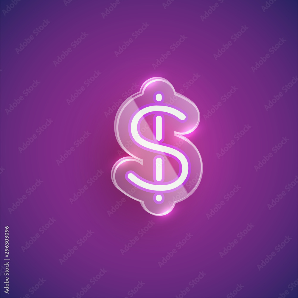 Realistic neon 'dollar sign' character with plastic case around, vector illustration Realistic neon 'dollar sign' character with plastic case around, vector illustration