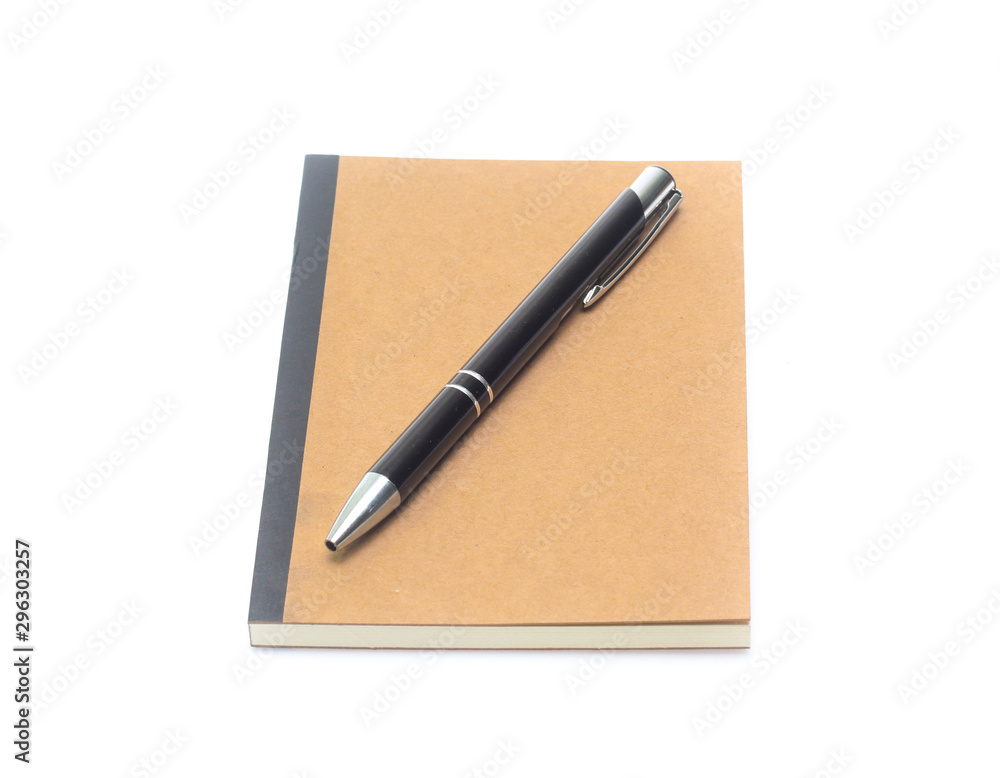 brown note book with black pen brown note book with black pen