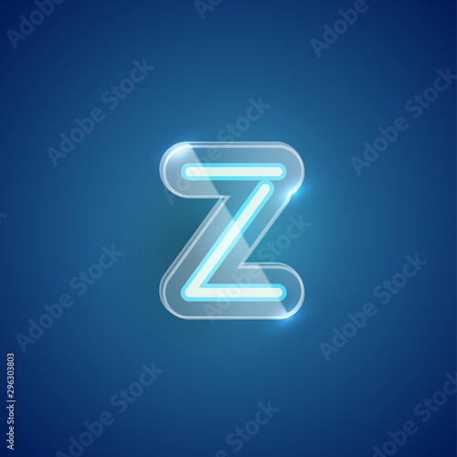 Realistic neon Z character with plastic case around, vector illustration