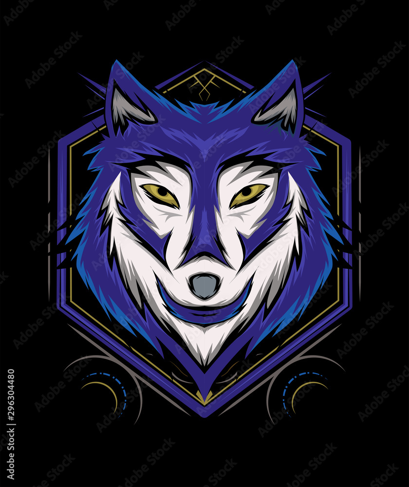 Blue wolf vector illustration, head wolves