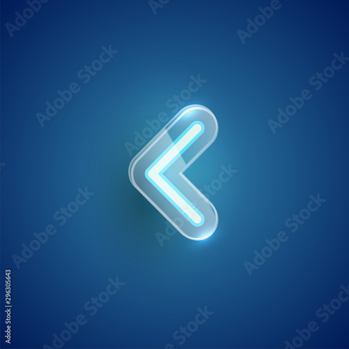 Realistic neon 'guillemet' character with plastic case around, vector illustration