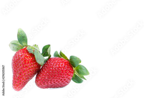 Strawberries with leaves. Isolated on a white background