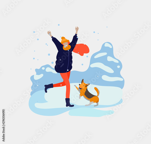 Various stylish people character go on street under umbrellas in warm clothes. Autumn rainy weather. Colored trendy cartoon