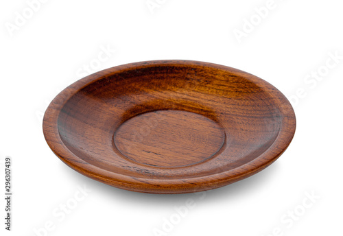 Wooden plate on white background.