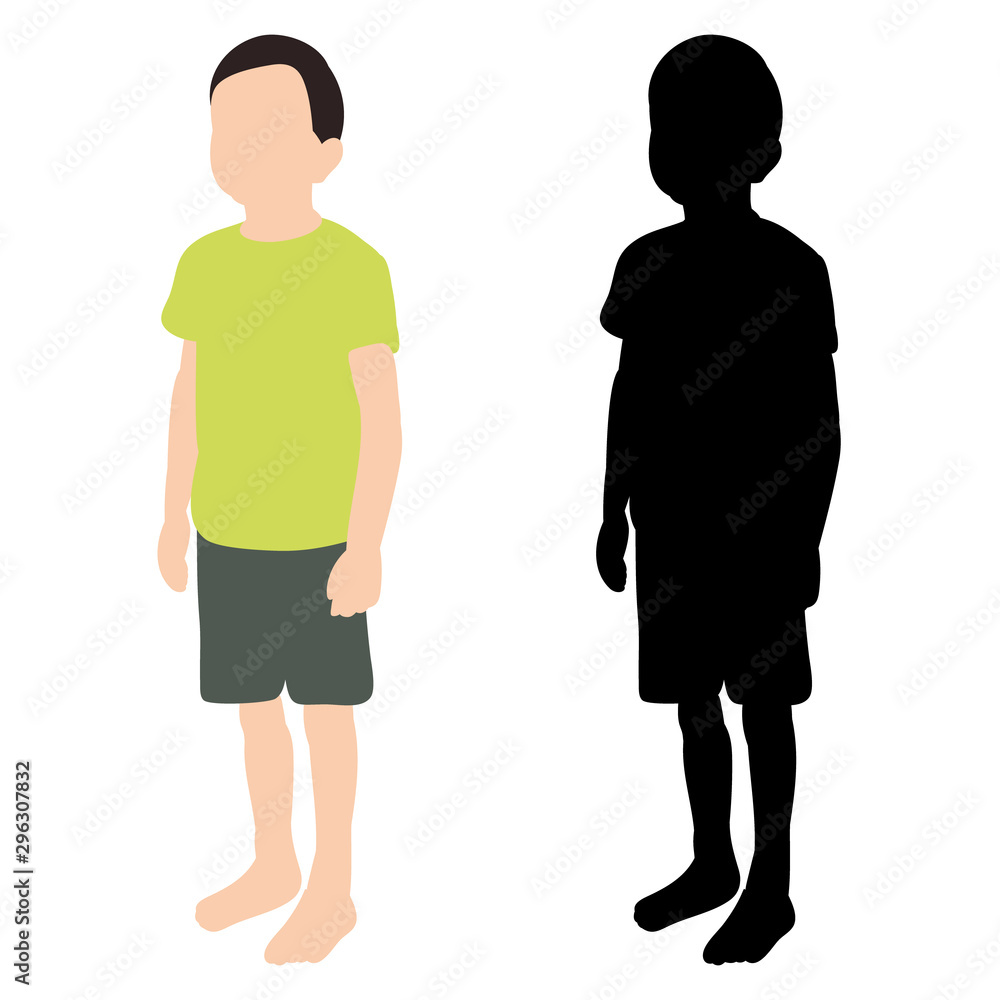 isolated, flat style and silhouette of a child, a boy stands isolated, flat style and silhouette of a child, a boy stands
