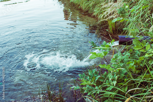 Environmental pollution.Sewage flows into the lake, river.