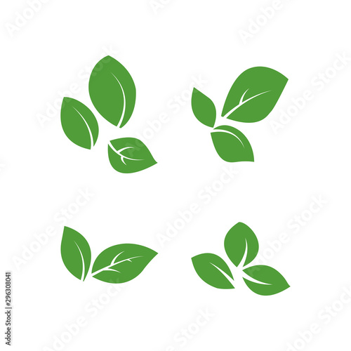 Fototapet set of isolated green leaves vector icon design on white background