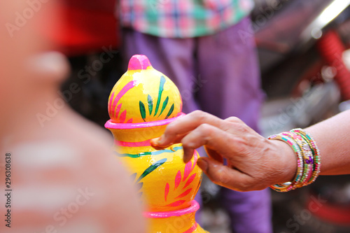 Painted Decorative Earthen Pot for wedding in Hinduism culture  
