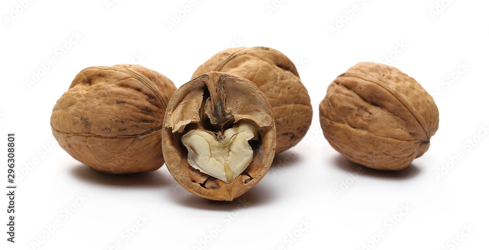 Walnuts isolated on white background